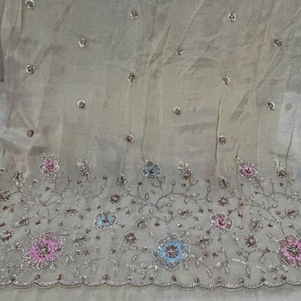 Zari Tissue or Cosmos Silk with Hand-work Fabric
