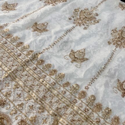 Pure Natural Dyeable Crepe Fabric with Heavy Daman & Trishool Handwork Design