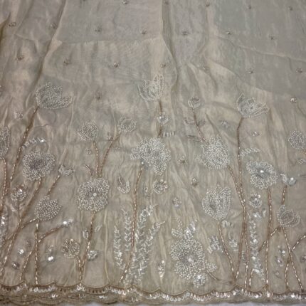 Pure Zari Tissue Handwork Dyeable Fabric with Heavy Lotus & Floral Beads Work