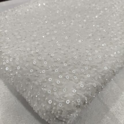 Pure White & Black Georgette Fabric with Heavy Sequins and Bead Work – Perfect for Luxe Party & Wedding Outfits