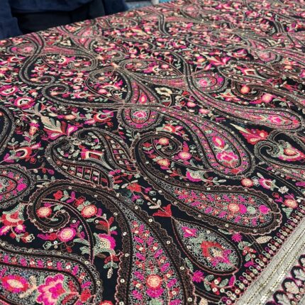 Heavy Embroidered Men’s Dupatta in Black with Kairi Design | Multicolor Embroidery & 4-Sided Border | Length 2.5 Meters | ₹4800