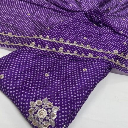 Pure Natural Crepe Bandhani Fabric with Handwork Butti