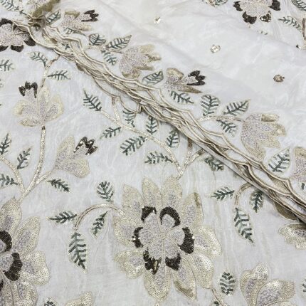 Pure Zari Tissue Dyeable Fabric with Heavy Floral Design