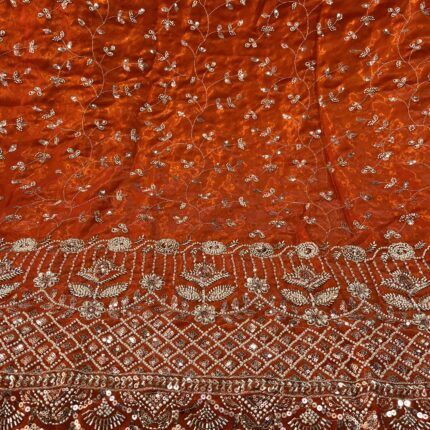 Fandy Silk Fabric with Heavy Handwork Jaal & Borders
