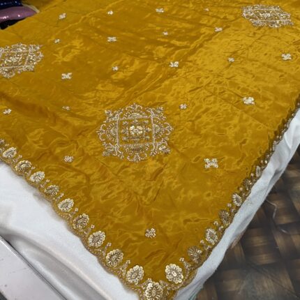 Pure Natural Crepe Handwork Dupatta with 4-Sided Border – Wedding & Party Wear