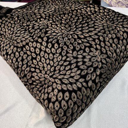 Velvet 9000 Black Fabric with Allover Golden Embroidery – Luxury Wedding & Party Wear