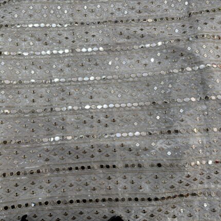 Viscose Georgette Dyeable Fabric with Faux Mirror & Zari Stripe Work