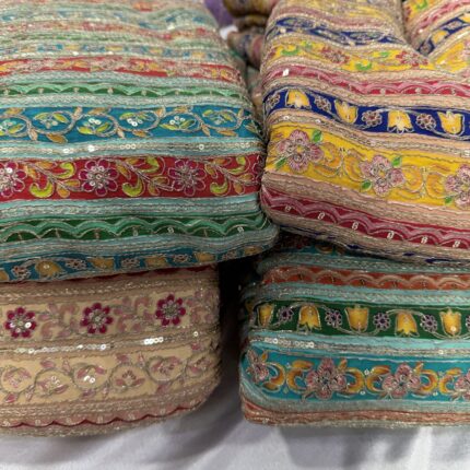 Pure Natural Crepe Fabric with Multicolor Lining Design & Zari Work