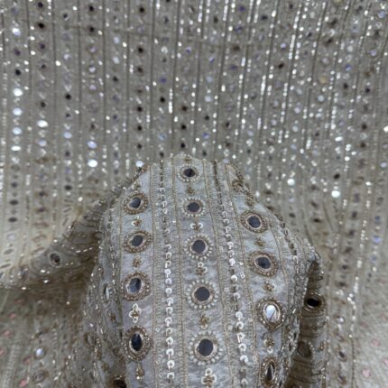 Pure Zari Tissue Handwork Fabric with Cutdana & Faux Mirror Stripes