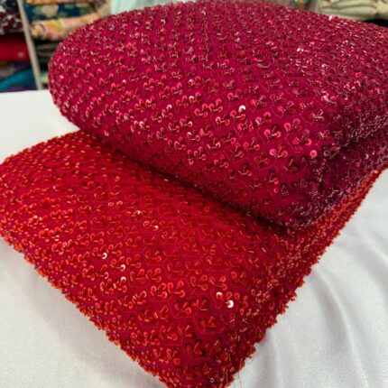 Pure Viscose Georgette Heavy Handwork Fabric – Blood Red & Hot Pink