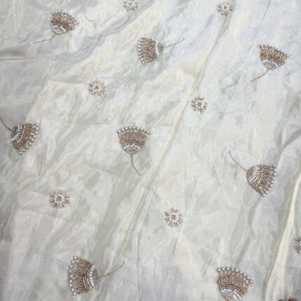 Pure Zari Tissue Handwork Fabric with 3 Unique Butti Designs