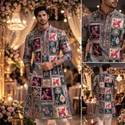 Pure Natural Crepe Designer Fabric – Elephant & Floral Position Print (6 Stunning Colors)