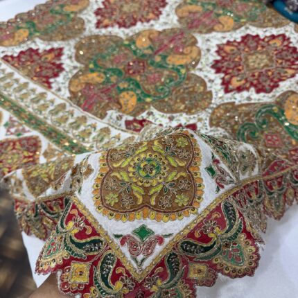 Pure Chinnon Multicolor Dupatta with Heavy Traditional Border – Elegant Festive & Wedding Wear