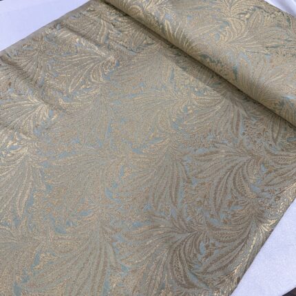 Pure Banarasi Kim Khab Fabric in Sea Green with Leaf & Abstract Allover Design – Trending Wedding & Party Wear