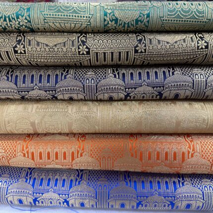 Pure Banarasi Kim Khab Fabric with Allover Temple Design – Royal Wedding & Festive Wear