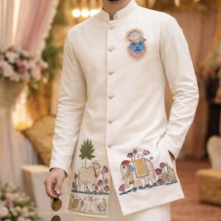 Premium Shreenathji Handwork Kothi Fabric – Luxury Wedding & Festive Wear for Men