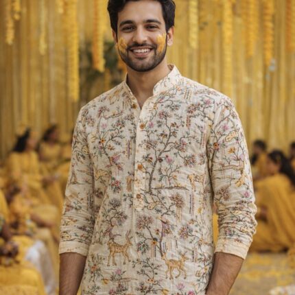 Premium Jute Cotton Embroidered Fabric – Nature Inspired Designer Collection