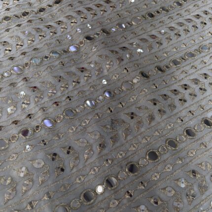 Viscose Georgette Dyeable Fabric with Faux Mirror & Zari Stripe Work