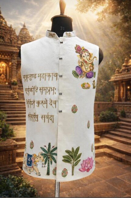 Premium Ganpati Handwork Kothi Fabric – Donear Satin Designer Set for Men