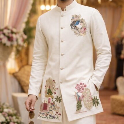 Premium Radha Krishna Handwork Kothi Fabric – Luxury Wedding & Festive Wear for Men