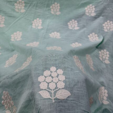 Premium Cotton Linen Fabric with Butti Embroidery – Soft Pastel Summer Collection