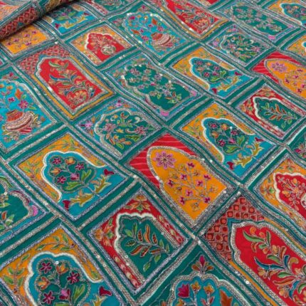 Premium Viscose Crepe Fabric with Position Work – Square Floral Designer Collection