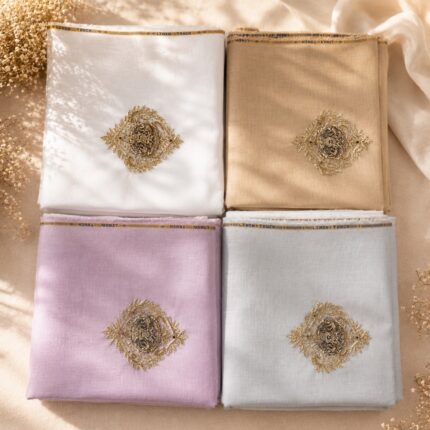 Premium Cotton Linen 3-Piece Fabric Set – Handwork Zardozi Brooch Designer Collection