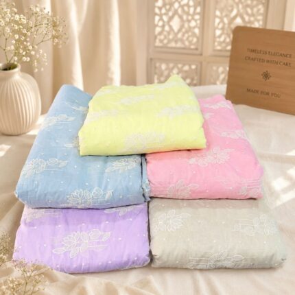 Premium Viscose Mul Chanderi Fabric – Floral Butta Pastel Summer Collection