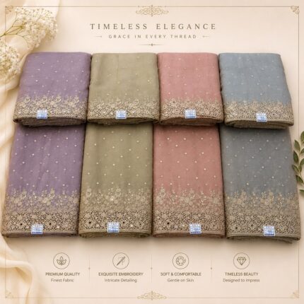 Premium Crushed Tissue Fabric with Zari, Mirror & Sequins Work – Pastel Royal Elegance Collection