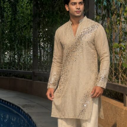 Premium Crushed Tissue Pre-Cut Kurta Fabric – Heavy Beads & Sequins Designer Collection
