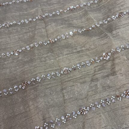 Premium Designer Crushed Tissue Dyeable Fabric with Vertical Handwork Beads Design – Luxe Glam Collection