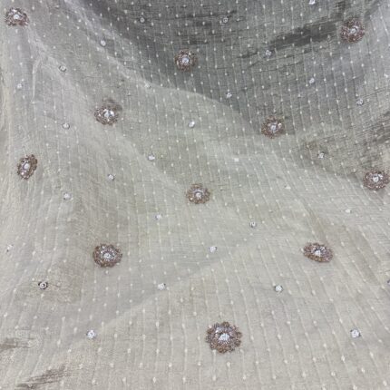 Premium Designer Crushed Tissue Fabric with Handwork Beads Butti Dyeable Design – Elegant Luxe Collection
