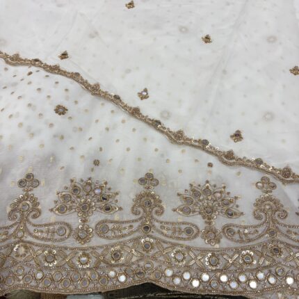 Premium Viscose Chinnon Dyeable Fabric with Zari Butti, Handwork & Mirror Work – Royal Elegance Collection