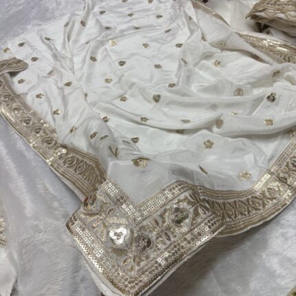 Royal Bloom Collection – Premium Viscose Crepe Dyeable Dupatta with Floral Sequins Butti & Four-Sided Border