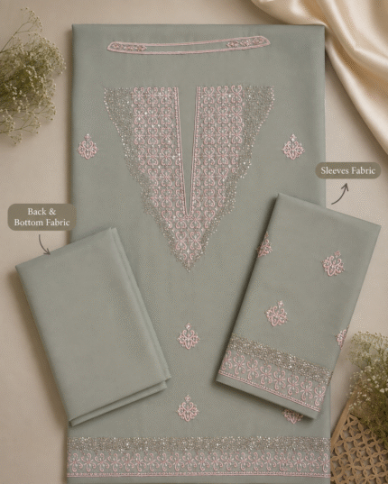 Premium BB Silk Men's Kurta Fabric with Heavy Faux Mirror, Sequins & Thread Work