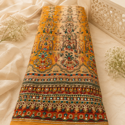 Premium Pure Viscose Crepe Silk Double Shade Fabric with Sequins Work