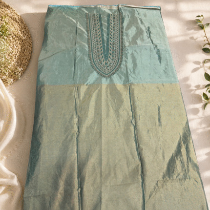 Premium Banarasi Tissue Double Shade Kurta Set with V-Neck Cutdana Handwork
