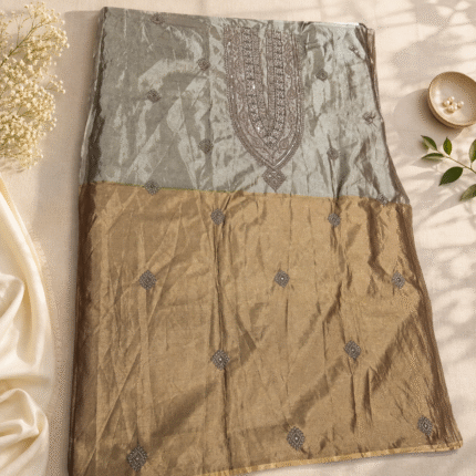 Premium Banarasi Tissue Double Shade Men's Kurta Fabric with Cutdana Handwork & Pant Fabric