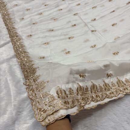 Elegant Heritage Collection – Premium Chinnon Dyeable Dupatta with Zari, Sequins Butti & Four-Sided Border