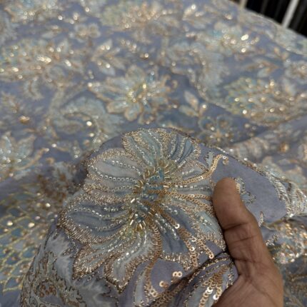 Royal Floral Couture Collection – Premium Viscose Organza Fabric with Beads & Zari Work
