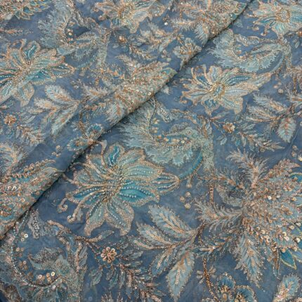 Royal Floral Couture Collection – Premium Viscose Organza Fabric with Beads & Zari Work