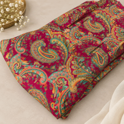 Premium Pure Gajji Silk Jacquard Fabric with Multicolor Zari & Thread Design