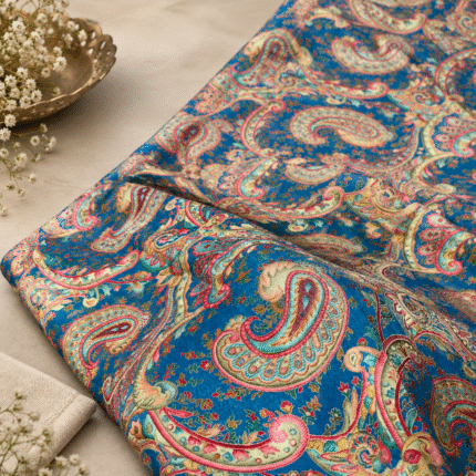 Premium Pure Gajji Silk Jacquard Fabric with Multicolor Zari & Thread Design