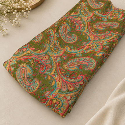 Premium Pure Gajji Silk Jacquard Fabric with Multicolor Zari & Thread Design