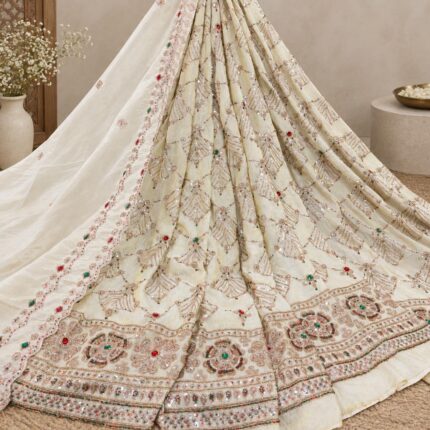Pure Zari Tissue Dyeable Fabric with Meenakari Jewellery Work