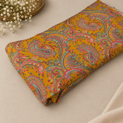 Premium Pure Gajji Silk Jacquard Fabric with Multicolor Zari & Thread Design