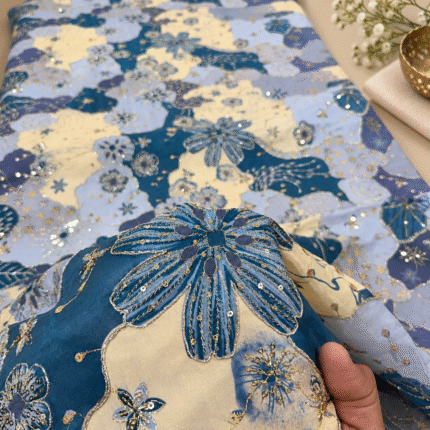 Premium Viscose Crepe Fabric with Multicolor Position Work, Sequins, Zari & Embroidery – Festive Heritage Collection