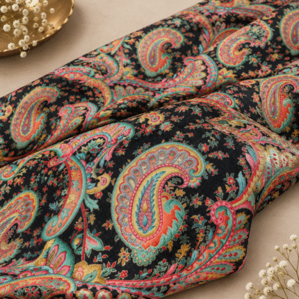 Premium Pure Gajji Silk Jacquard Fabric with Multicolor Zari & Thread Design
