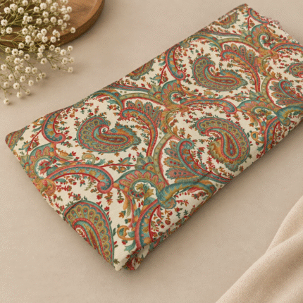 Premium Pure Gajji Silk Jacquard Fabric with Multicolor Zari & Thread Design