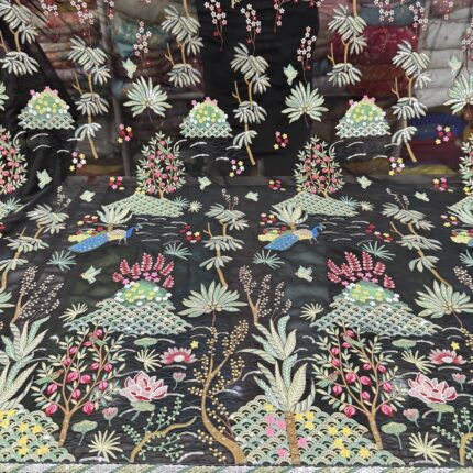 Designer Georgette Fabric with Forest Theme Thread Embroidery